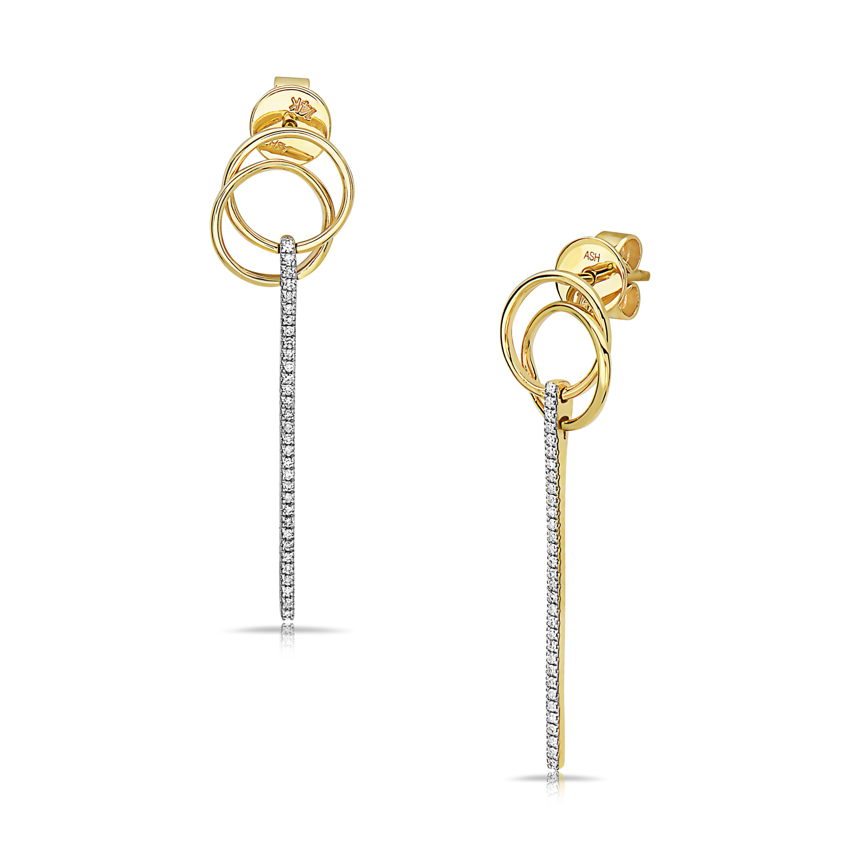 14k gold diamond bar earrings