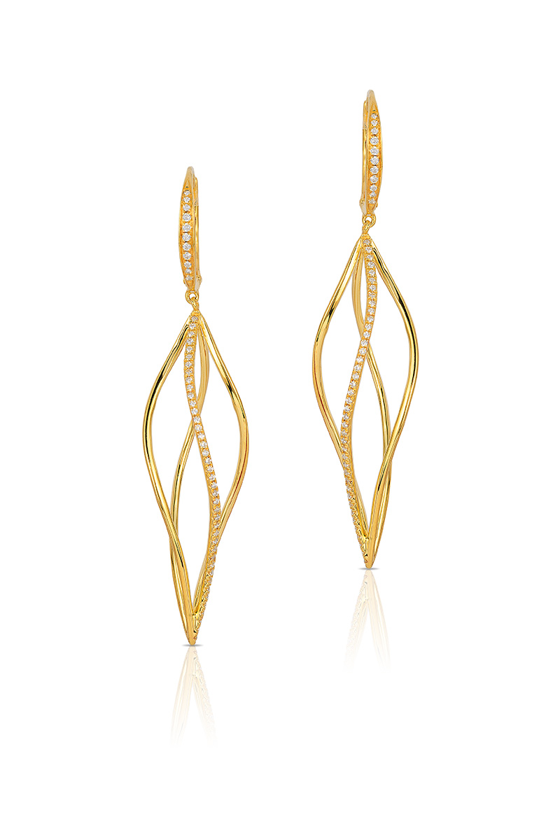 14k gold diamond tornado earrings