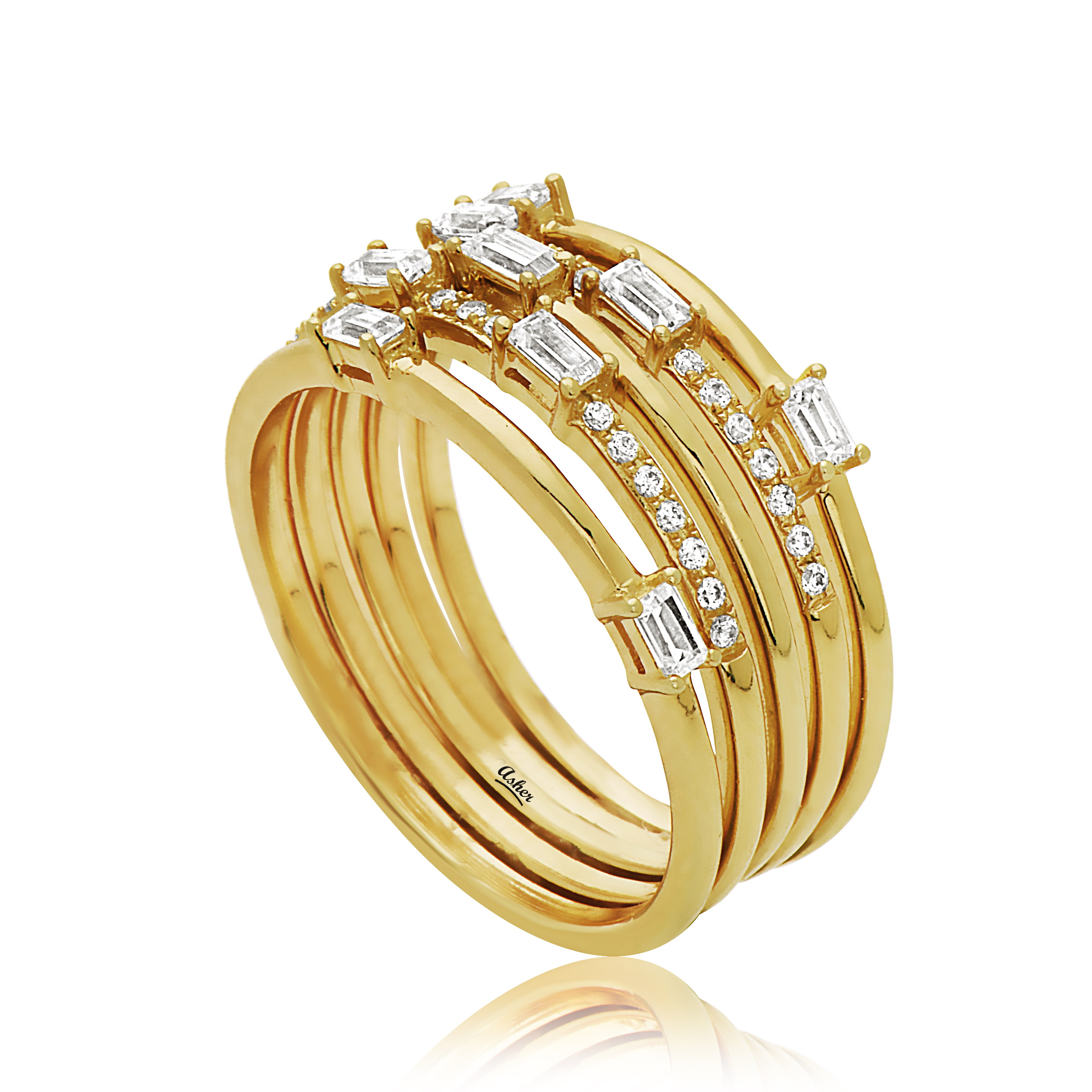 14k gold multi stack diamond ring